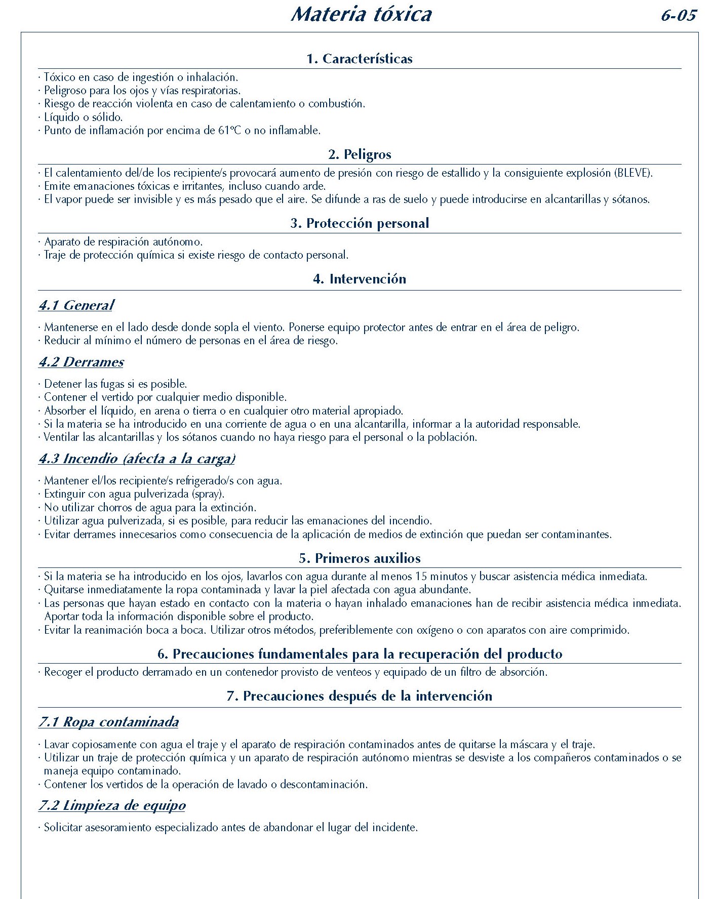 243 FICHA 6-05 MATERIA TOXICA FICHAS EMERGENCIA